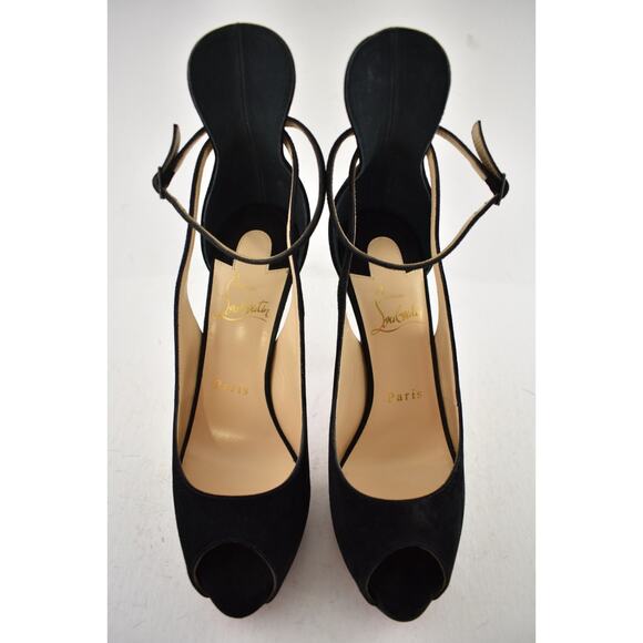 Christian Louboutin Mascaralta 120 Black Suede Peep Platform Sandal Heel Pump 36 - Picture 9 of 12